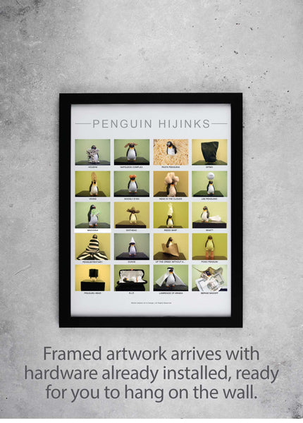 "Penguin Hijinks" Artwork, Poster, Framed & Unframed